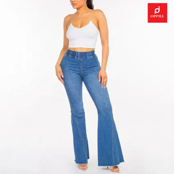 Blue High Waist Curvy Bell Bottom Jeans Pants